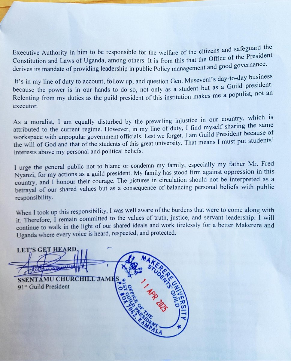 MakGuild's tweet photo. Earlier today, the Guild President held a press conference and addressed members of the media. Please find his official speech attached for your reference.
#Guildpress #ChurchillSsentamu #LetsGetHeard #Ssentamugovernment https://t.co/R2IdHaw0D7