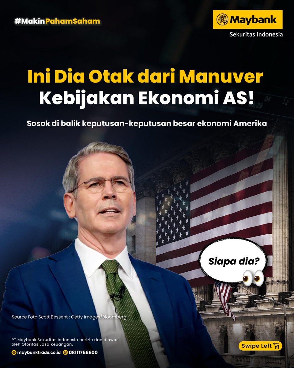 MaybankTradeID's tweet photo. Dibalik kebijakan tarif Trump ada Scott Bessent yang turut terlibat dalam kebijakan ini.

Kalau menurut Mayfriends, gebrakan apa lagi yang akan dilakukan Scott Bessent dan Donald Trump?

#MaybankSekuritas #MaybankTradeID #MakinPahamSaham #Investasi #InvestasiSaham #Donaldtrump https://t.co/KE69MMgRqQ
