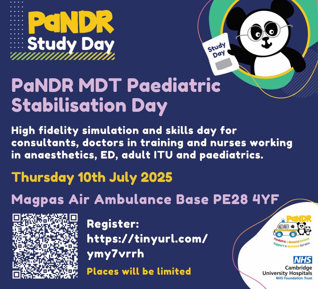 Registration is open for our Paediatric MDT Stabilisation Day (for professionals) ‼️

When: Thursday 10th July 2025

Where: Magpas Air Ambulance Base PE28 4YF

To register your interest follow this link: tinyurl.com/ymy7vrrh

🐼
