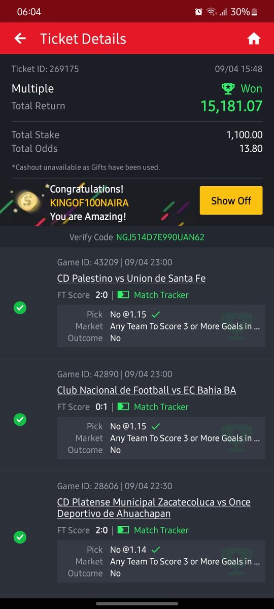 KINGOF100NAIRA's tweet photo. @officialmoore7 Back to back winning ✅️✅️✅️✅️ https://t.co/4kJWBCyuCa