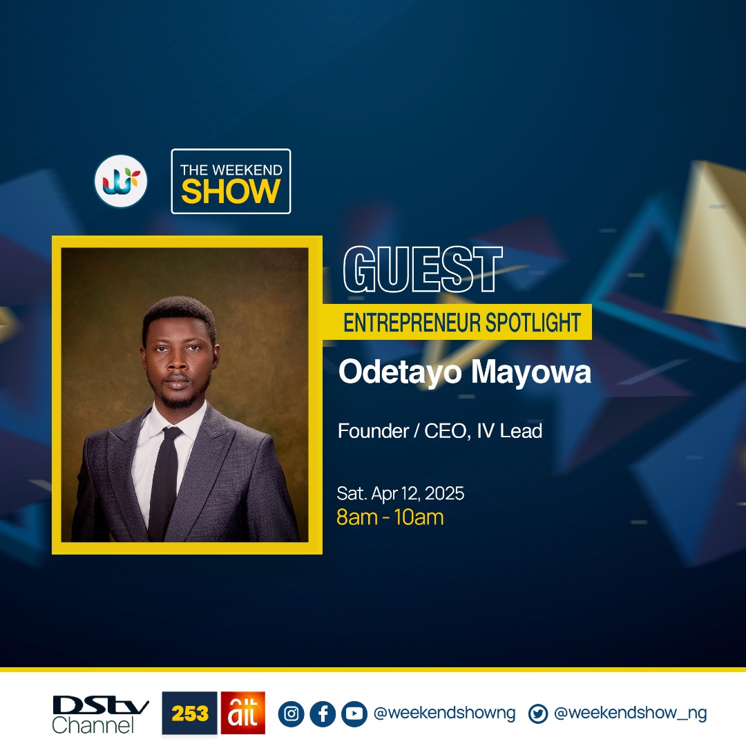 _IVLead's tweet photo. We’re LIVE on air!
IVLead's Founder/CEO, Odetayo Mayowa, will be featured on The Weekend Show this Saturday, April 12th | 8AM – 10AM on AIT (DStv 253).
This is not just a spotlight — it’s a platform for purpose-driven leadership. Let’s go!
#IVLeadOnAir #TheWeekendShow #IvLead https://t.co/TKuIBBGeFj