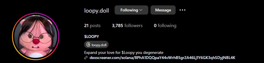 Been DCA'ing $LOOPY

Ignore that 1 sell it was 1 sol I went and traded over 100x on my trading challenge wallet

Anyways. The IG is growing like crazy. This is your chance to be early to a big movement.

Loopy is just built different. It's more of a family than anything.