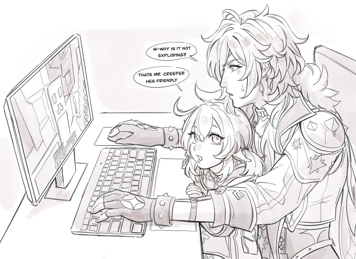 kaeya and klee playing minecraft