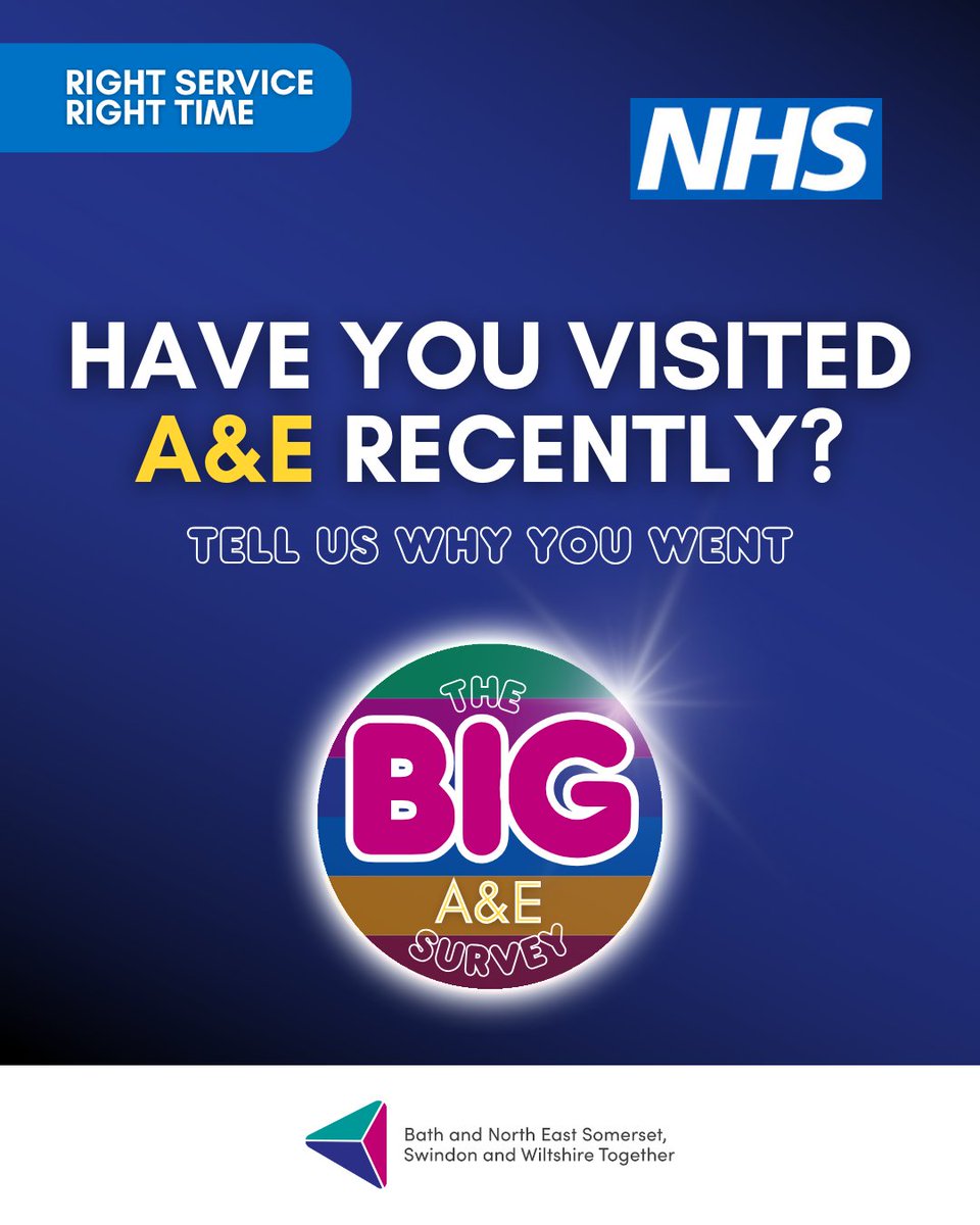 Have you visited A&amp;E recently?

Over the next three months we are working with Healthwatch and our hospitals to find why people are attending A&amp;Es.

👇 
bsw.icb.nhs.uk/get-involved/c…

#RightServiceRightTime #TheBigAandESurvey