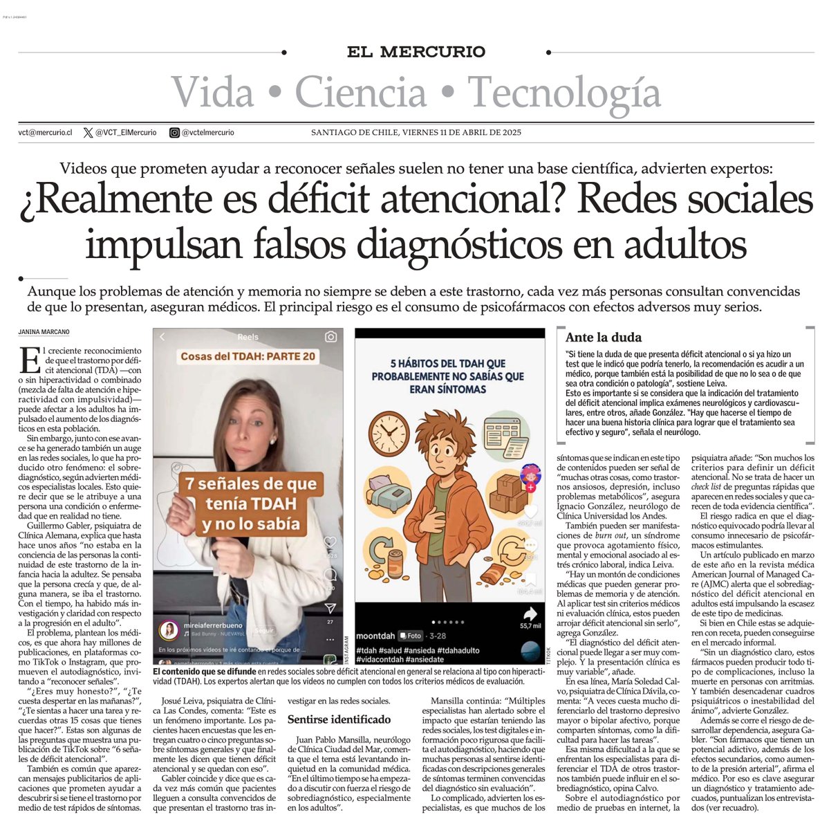 ¿Realmente es déficit atencional? Redes sociales impulsan falsos diagnósticos en adultos. #VCTElMercurio shorturl.at/PIIDj