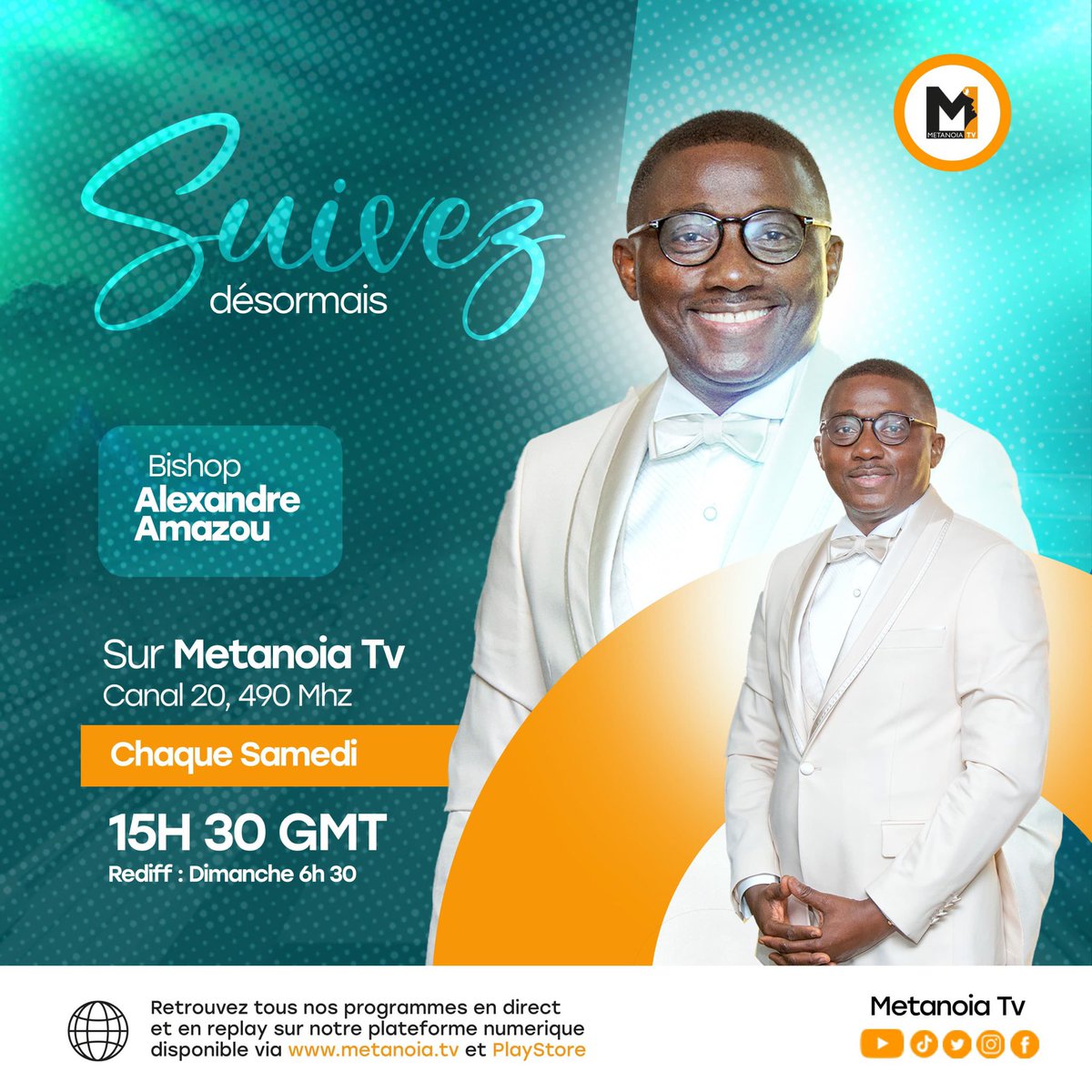 MetanoiaTv1's tweet photo. Metanoia tv a le plaisir d'annoncer que, dès ce samedi 12 avril 2025, sera diffuser les enseignements du Bishop  @alexamazou chaque samedi à 16h30 heure de Kinshasa  (15h30 GMT).

Ne manquez pas cette occasion d'être édifié par des enseignements puissants. https://t.co/h1IKJfM1PP