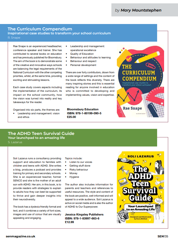 SEN Magazine (@senmagazine) on Twitter photo Read the latest book reviews by <a href="/M_Mountstephen/">Mary Mountstephen</a>
senmagazine.co.uk/sen-online/sen…
#bookreviews #booksforSEN #autism #ADHD #mindset #education #books Read the latest book reviews by <a href="/M_Mountstephen/">Mary Mountstephen</a>
senmagazine.co.uk/sen-online/sen…
#bookreviews #booksforSEN #autism #ADHD #mindset #education #books