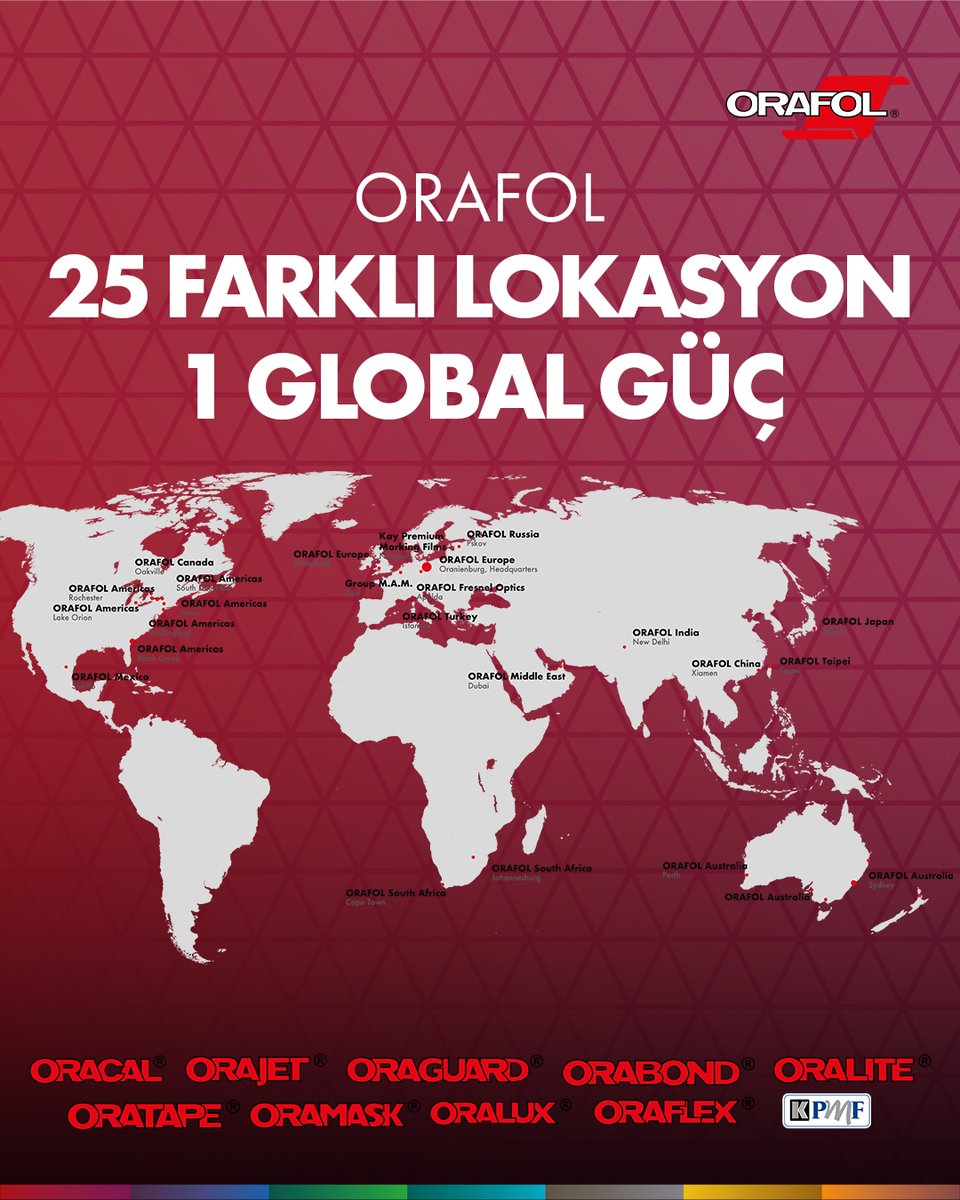ORAFOLTURKEY's tweet photo. 25 farklı lokasyon, 1 global güç 🌍

ORAFOL olarak, 5 kıtada 25 lokasyonda faaliyet gösteriyor, global pazarda kendini kanıtlamış kalite ve teknolojiyi dünyanın 100'den fazla ülkesine ulaştırıyoruz https://t.co/lI3m1g1sb9