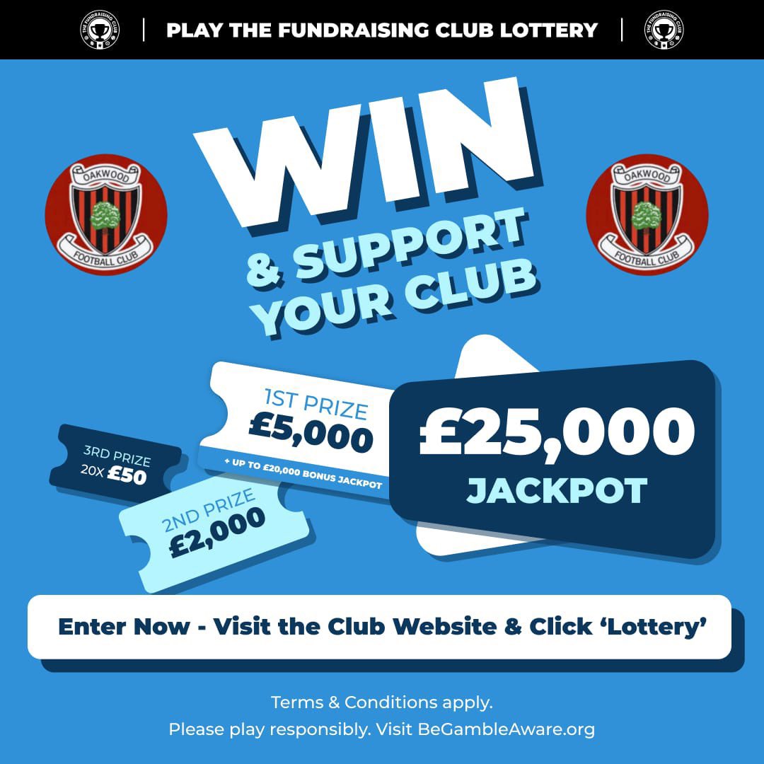 OakwoodFC's tweet photo. New week, new chances to win! 

Play the fundraising club lottery where you can win and support @OakwoodFC ♥️🖤 

You can enter by visiting our website https://t.co/FXqfFMQ2Qx where further details can be found! https://t.co/XBEl0rWBdv