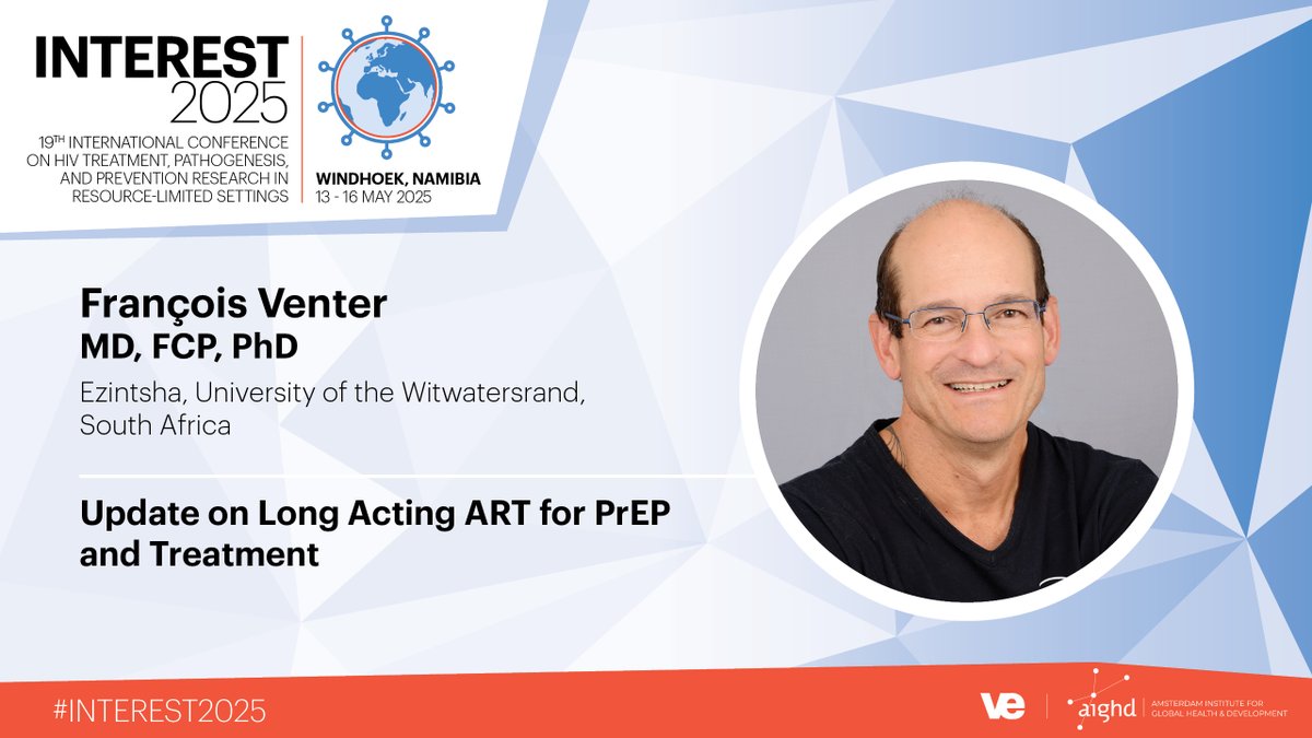 INTERESTconf's tweet photo. For his second appearance, @FrancoisVenter3 will give us an update on #LongActing #ART for #PrEP and #Treatment. New innovations in #HIV #Prevention give us new pathways to make it more convenient.
Connect with François and join the #INTERESTConference: https://t.co/3MTwFWELGc https://t.co/nSHjljdLBc