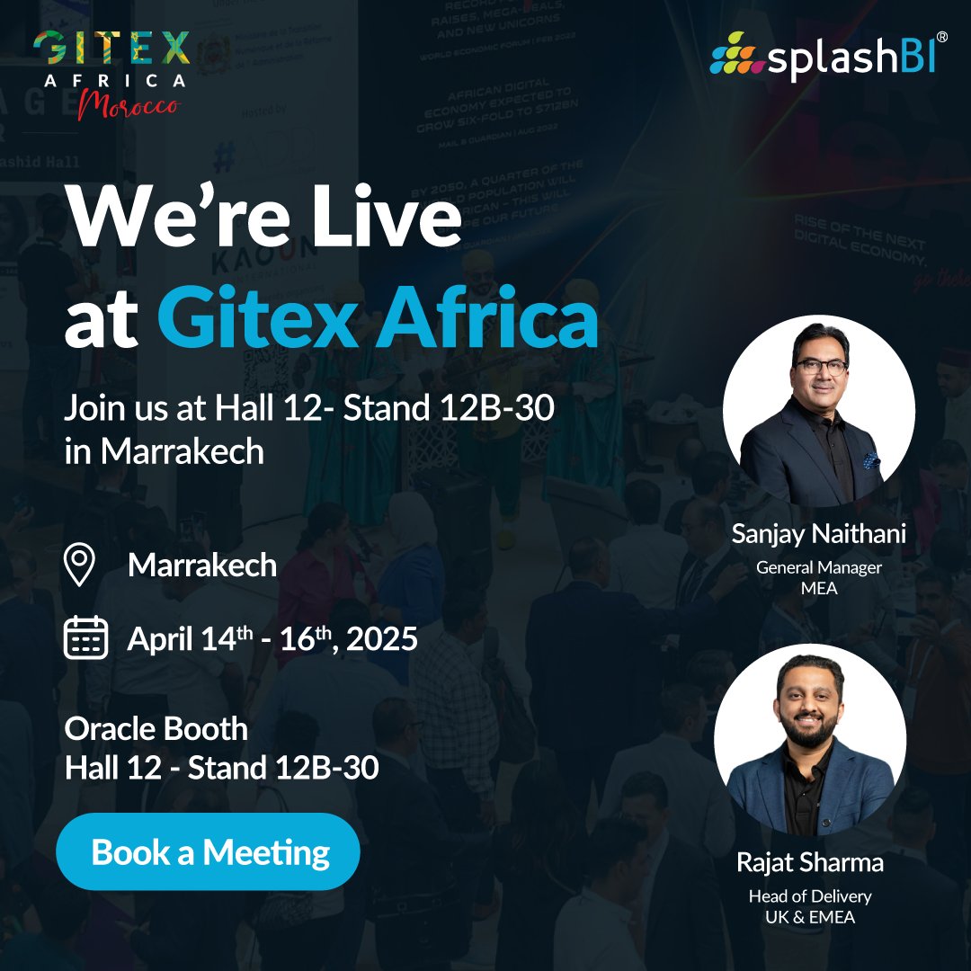 SplashBI's tweet image. FlashAI, Discoverer migration, real-time EBS &amp;amp; Fusion reporting—it’s all live at Gitex Africa!
See how SplashBI simplifies &amp;amp; scales reporting.

Meet us → bit.ly/3DS7iTD
#SplashBI #FlashAI #OracleEBSReporting #RealTimeReporting #SelfServiceReporting #BusinessIntelligence