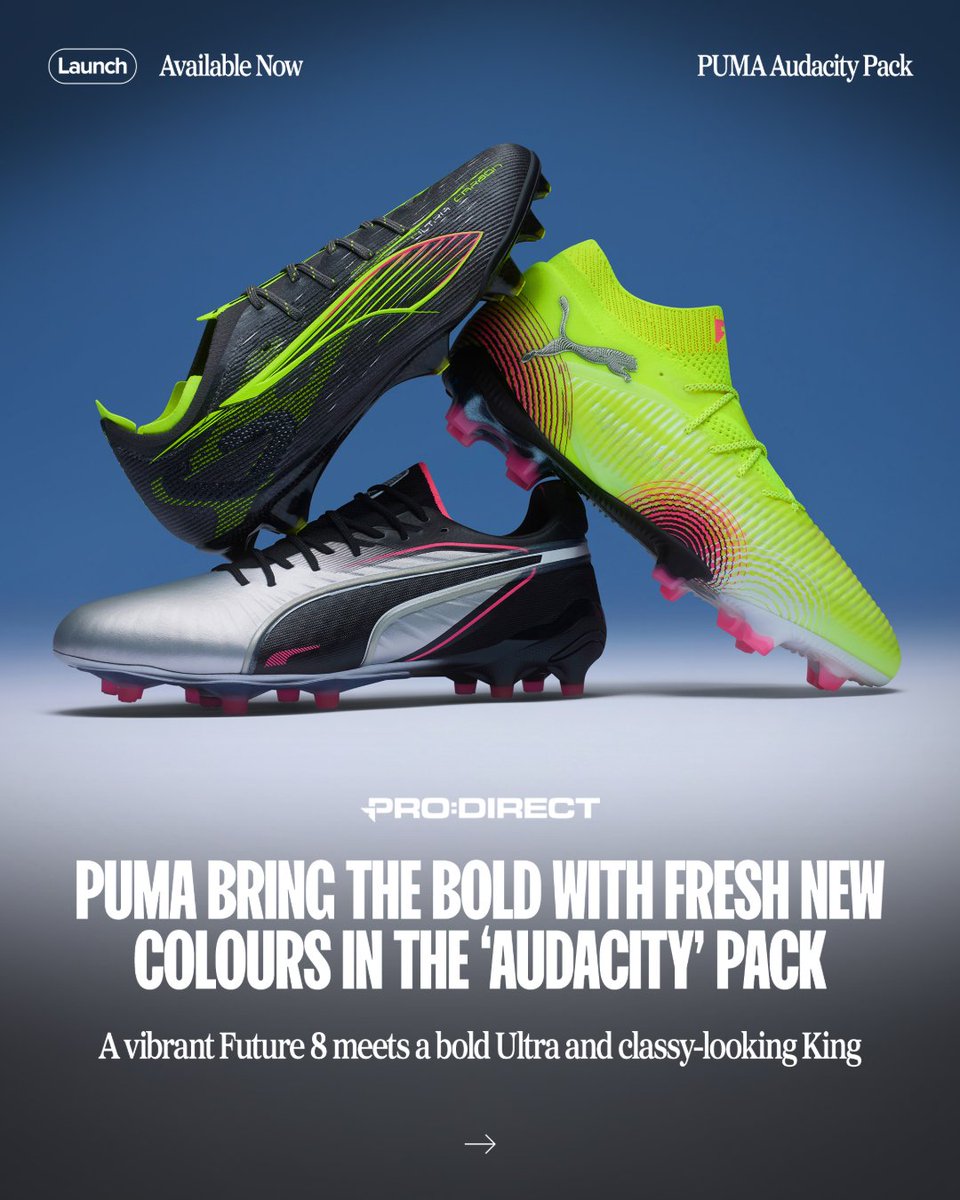 Shop Now: brnw.ch/PumaAudacity

The AUDACITY 😮 PUMA have dropped brand new colours in their Audacity pack and they are so good 😍 One of the most beautifully balanced packs we've seen this year 🤩 Shop your pair online now at Pro:Direct Soccer 📲