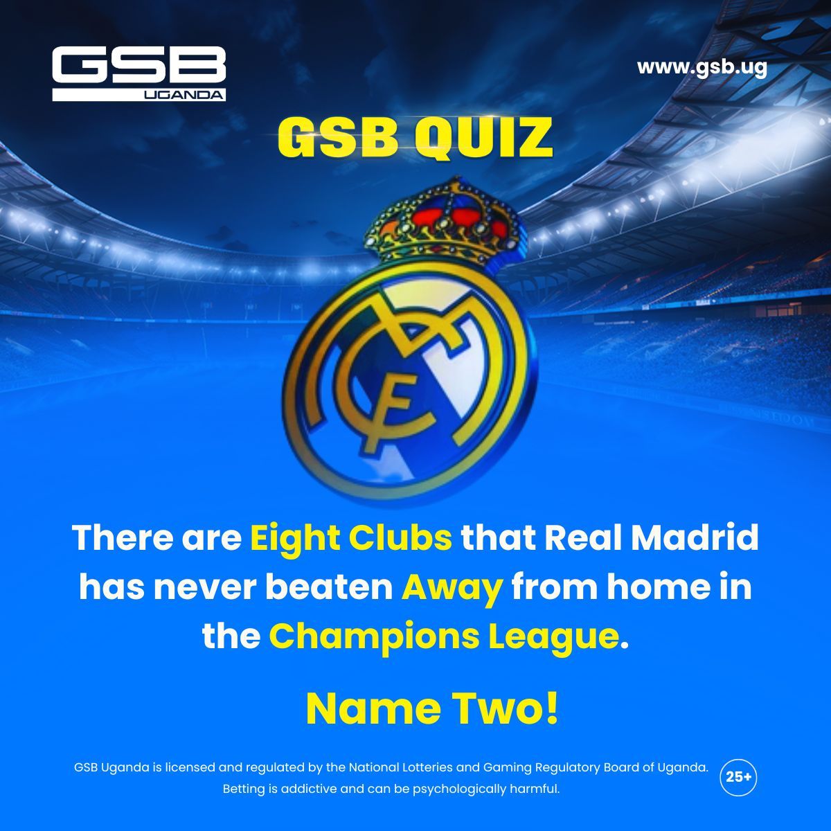GSB_Uganda's tweet image. 𝐆𝐒𝐁 𝐐𝐔𝐈𝐙:
Just name Two!
Over 30 lucky punters stand a chance to win, each receiving 5,000 UGX in Free Bets. Share, Like, Tag Two, and Comment with your GSB ID. The winners will be announced on Wednesday, the 16th.

#GSBUganda | #SportsBetting | #GSBQuiz
