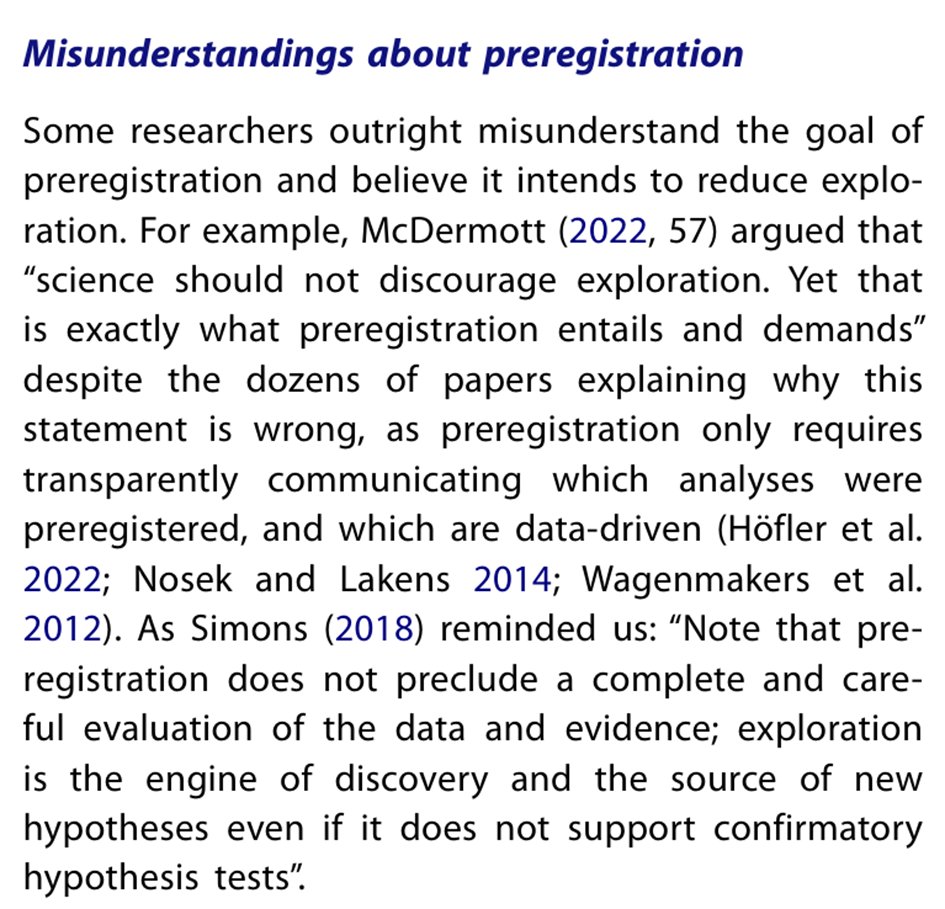 I think at some point we need to move from taking this as a serious ‘reason’ to be against preregistration, and call these people out for being too incompetent on research methods to take their opinion seriously. As we wrote doi.org/10.1080/283337…