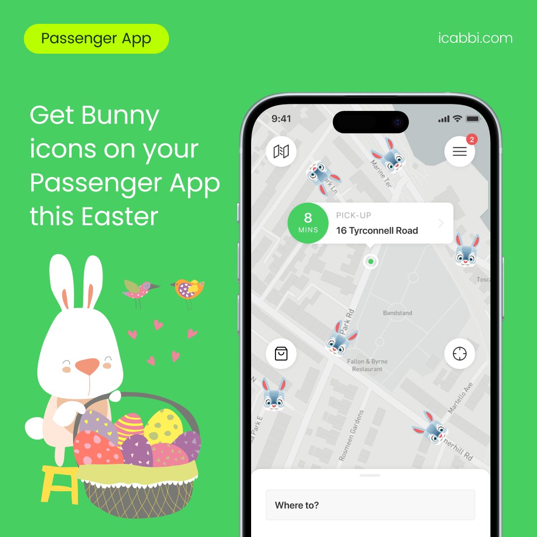 Want to swap car icons for Easter Bunnies in your app?

Hop into Easter spirit! 🐰  Delight your passengers by turning your fleet’s app icon into a charming bunny rabbit.

Opt-in is quick and easy—see how here: hubs.ly/Q03gY5440

#easter #iCabbi #bunnies
