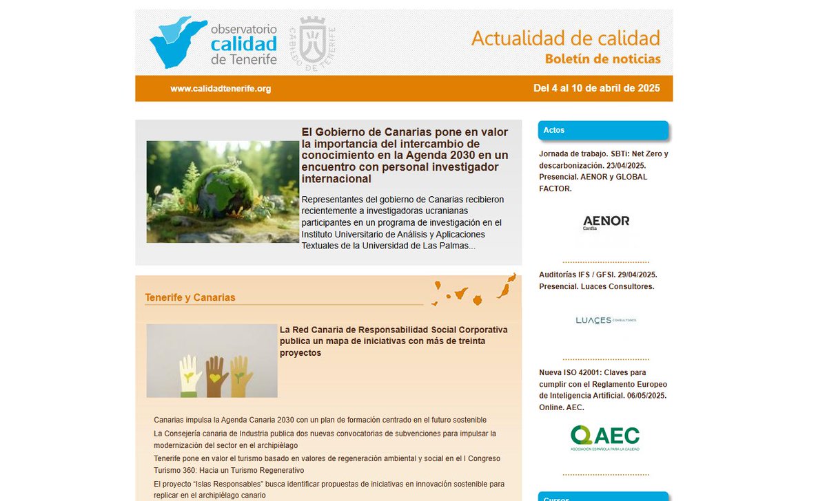 📢 ¡Nuevo #Boletín de #Calidad disponible!  

🌍 El Gobierno de Canarias destaca el papel del intercambio de conocimiento en la Agenda 2030 junto a personal investigador internacional.  

🔗 calidadtenerife.org/?q=epublish/1/…