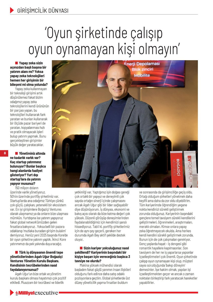 BogaziciVenture's tweet photo. 🚀Boğaziçi Ventures CEO'su Barış Özistek, Milliyet Executive’in “Türkiye’nin Önündeki Fırsat: Yapay Zeka ve Asya“ başlıklı özel haber çalışmasında,  Asya’nın teknoloji ve yapay zekâda yükselişini vurgularken, Türkiye’nin de genç ve dijital nesli sayesinde bu alanda güçlü bir potansiyele sahip olduğunu belirtti.

#BoğaziçiVentures #Milliyet #MilliyetExecutive #AI #YapayZeka #Investment #Entrepreneurship #Technology