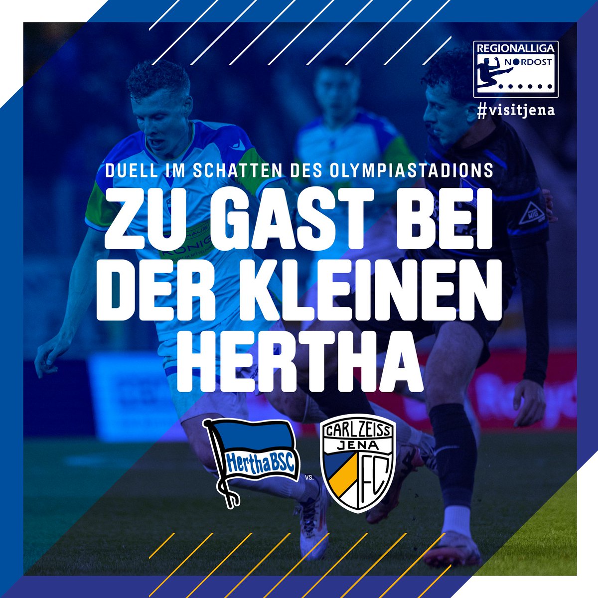 fccarlzeissjena's tweet photo. 𝐙𝐔 𝐆𝐀𝐒𝐓 𝐁𝐄𝐈 𝐃𝐄𝐑 𝐊𝐋𝐄𝐈𝐍𝐄𝐍 𝐇𝐄𝐑𝐓𝐇𝐀
Am 13. 4. steht für unseren FCC das nächste #Regionalliga-Spiel auf dem Plan, das unsere Zeiss-Elf zur U21 von Hertha BSC führen wird.
Vorbericht 📲 https://t.co/7ZucSzJn28
#FCC #MehrAlsFussball #fccarlzeissjena #BSCFCC https://t.co/4gWa18Be9V