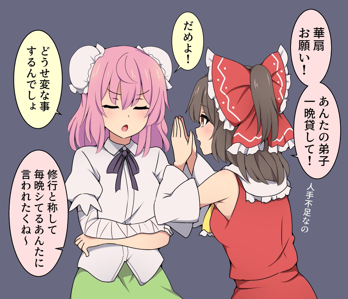 華扇さんに頼み込む霊夢さん 