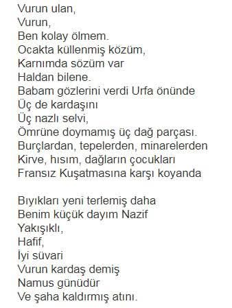 Urfalı geçilmeden, Urfa düşmez dediler.
"Minareden, barikattan, selvi dalından, ölüme nasıl (da) gül"düler.
#11NisanDestanı nı yazdılar emperyalist dünyanın gözü önünde.
Al kanları, alın terleri ve sarsılmaz imanlarıyla!(N.Karasevda)
Ve Ahmet Arif'ten
