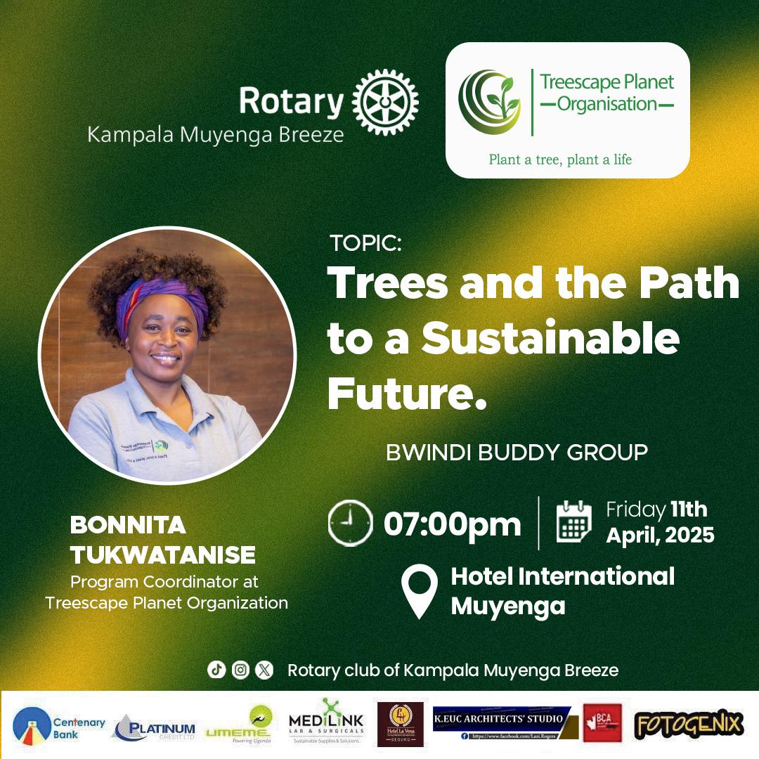 TeflonYolam's tweet image. Welcome to the Environment Month, Rotary Club of Kampala Muyenga Breeze invites you to an educative session with Bonnita Tukwatanise a Program Coordinator at Treescape Planet Organization.

 *#EnvironmentMonth*
*#Breezers*