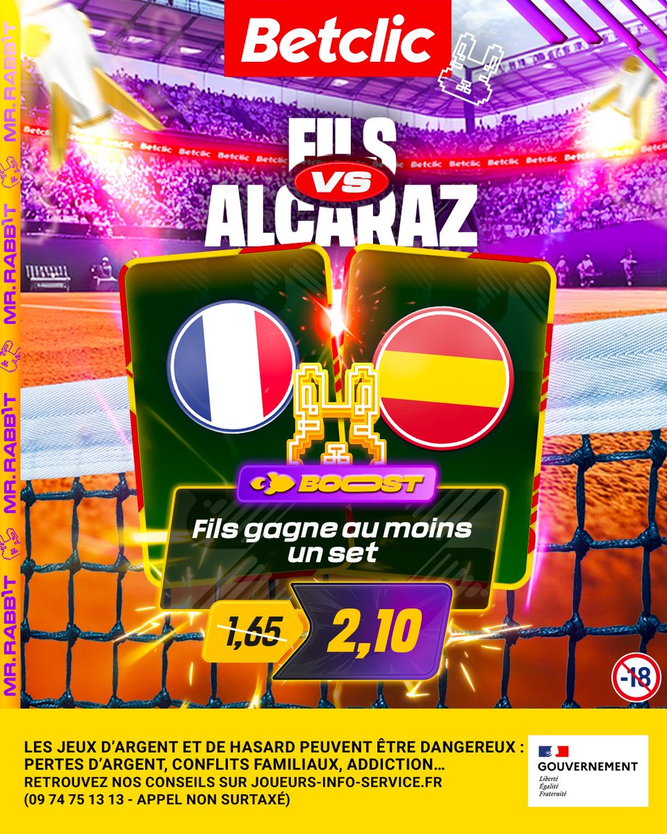 Betclic's tweet photo. 🚀 BOOOOOST #MonteCarloMasters 🇲🇨

Sur Terre battue, 72% de victoires face aux joueurs mieux classés que lui pour Arthur Fils 🤯 "Fils gagne au moins un set" est boosté à 2,10 ! 

⚠️ Max 10€ / Jusqu'à 12h30 https://t.co/KkJBlNY9Yh