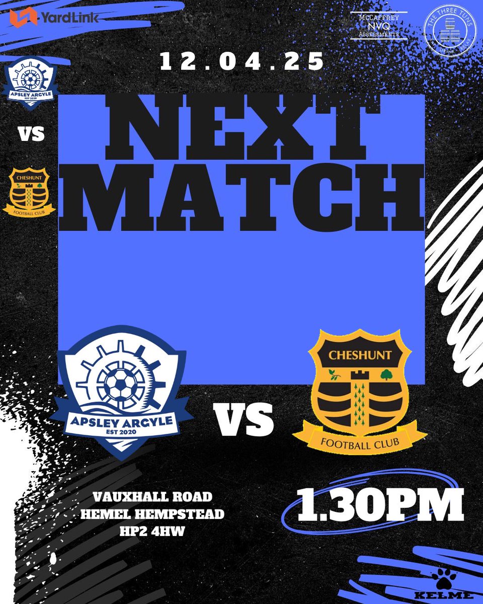 ApsleyFC's tweet image. 🔵⚽️ NEXT MATCH ⚽️🔵

Our final home game of the season sees us face Cheshunt FC Development 

#UptheArgyle