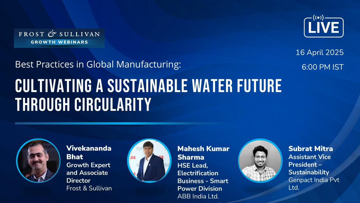 Frost_Sullivan's tweet image. 💧 Water scarcity is tough for manufacturers—but what if it could be an opportunity? Join our April 16 webinar (6 PM IST) to learn how top companies are saving costs &amp;amp; water through recycling, smart tech, and circular strategies. hubs.la/Q03gY3Pf0
#SmartWater #GrowthWebinar