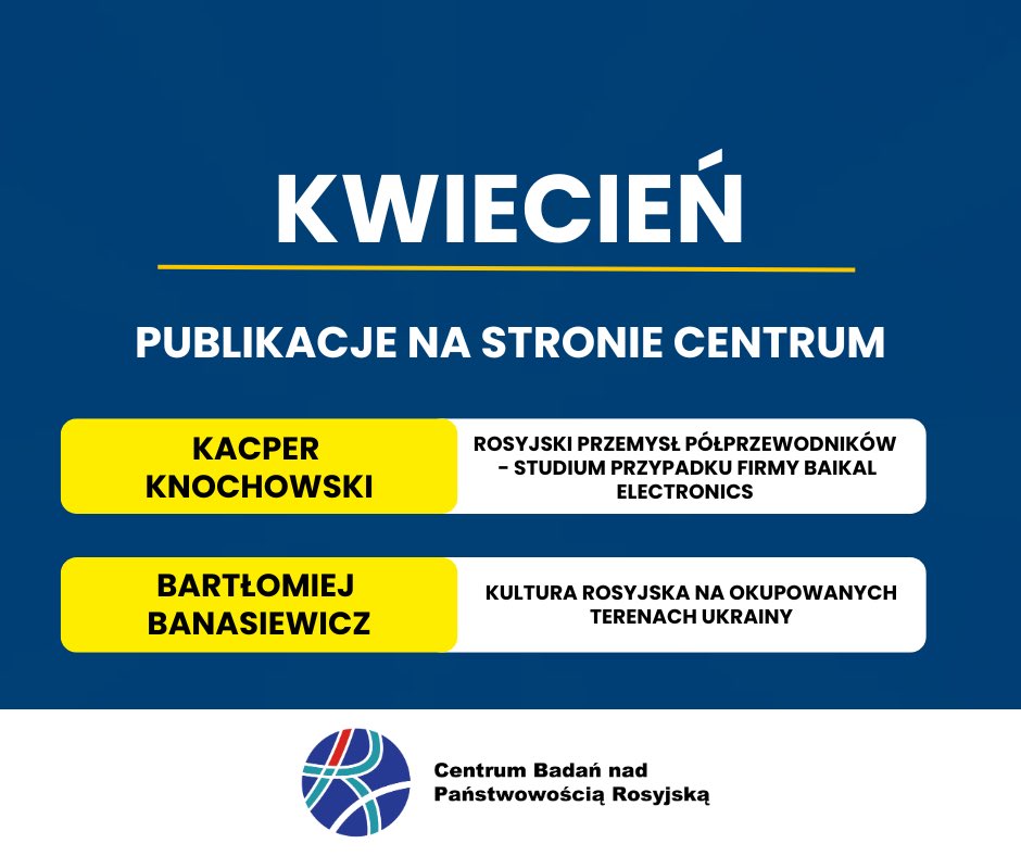 Nie zwalniamy tempa!

Na stronie centrumrosja.com jeszcze w kwietniu pojawią się kolejne analizy autorstwa <a href="/kknochowski/">Kacper Knochowski</a> oraz <a href="/babanasiewicz/">Bartłomiej Banasiewicz</a>.

W tym miesiącu wracamy również na YouTube. Do patronów na przełomie kwietnia i maja trafi natomiast Biuletyn Centrum.