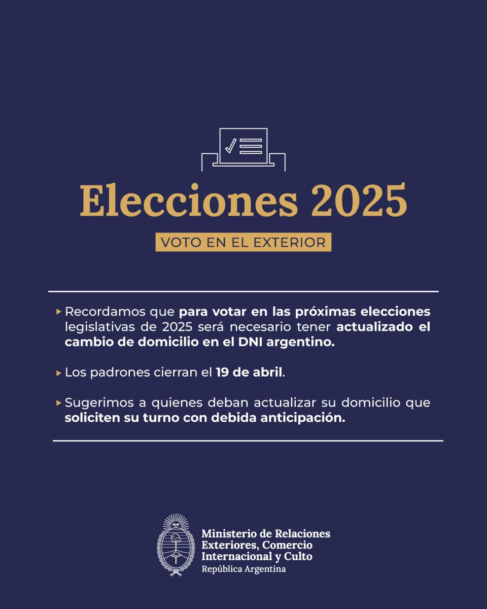 La Cámara Nacional Electoral aprobó el Cronograma Electoral para los comicios nacionales que tendrán lugar el próximo 26 de octubre.
- Entre el 29 de abril y el 13 de mayo se podrán hacer reclamos sobre los datos que figuren en el padrón en la página web padron.gob.ar