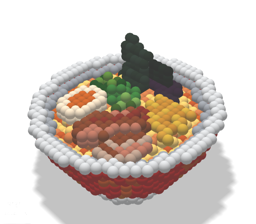 Tuna and ramen can also be instantly converted as shown.
The challenge is that spheres tend to have a large number of vertices, so the frame rate tends to be slow.