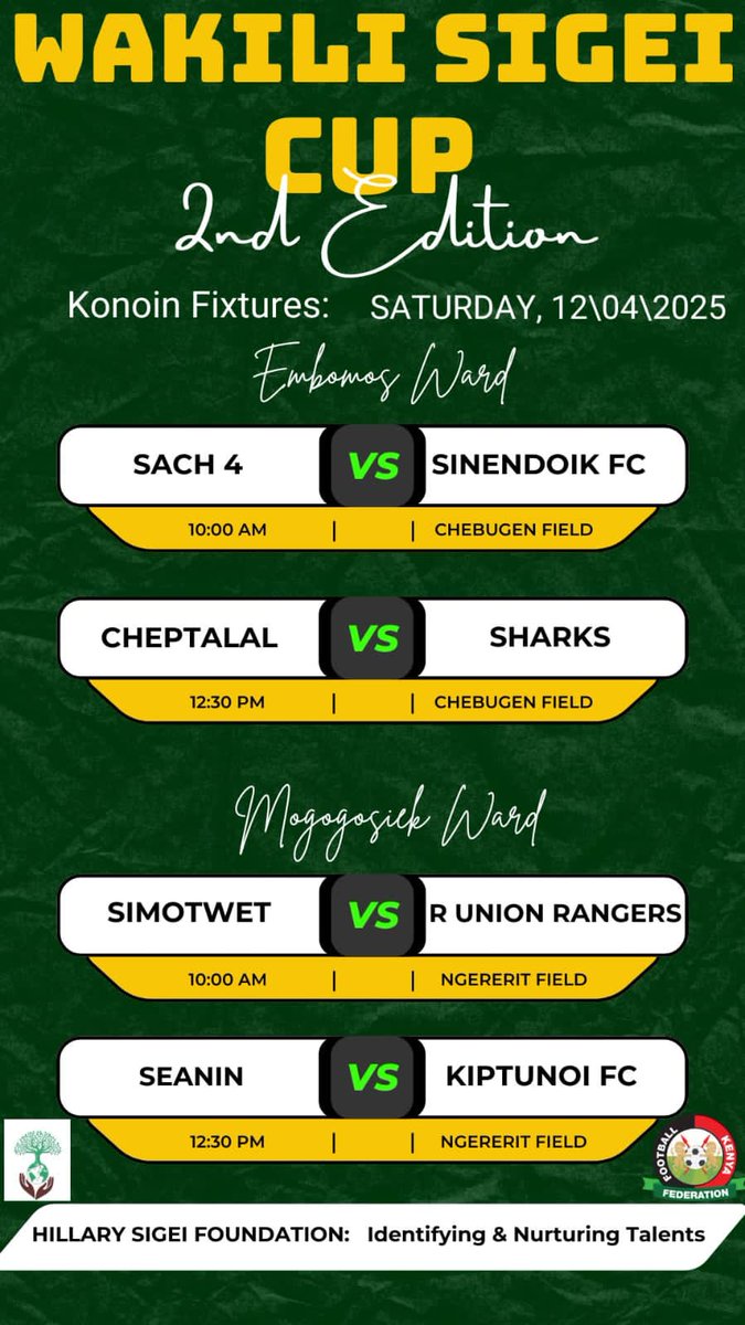 kiplaa_19's tweet image. Konoin Ward Finals Fixtures.

#wakilisigeicup

#secondedition 

#identifyingandnurturingtalents

#FootballKE