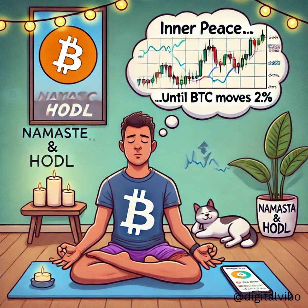 digitalvibo's tweet photo. “Inner peace... until BTC moves 2%.”
🧘♂️📲🟢🔴
Namaste & HODL, friends.
#Bitcoin #HODL #eth #CryptoHumor #comics #AIart #TradingSuccess #Memes #Strategy #fun #CryptoTrading #BitcoinBreakout #PumpDay #CryptoMood #DailyPumpJuice #HODLInStyle https://t.co/3u0WYO45oB