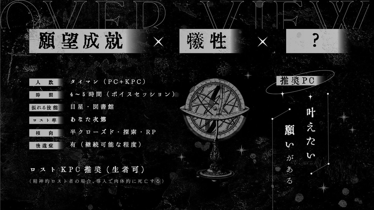 Death_in_the_PM's tweet photo. 𝒄𝒐𝒄 𝟔𝒕𝒉 ���━━━━✧

𝐏𝐋𝐀𝐍𝐄𝐓 𝐗

シナリオ&amp;部屋素材無料公開中▼
https://t.co/WyUIq9hLR9

願望成就✖犠牲✖？✖タイマン

🌑銀河鉄道で探索しながら、
🌒願いを叶えるために代償を支払い、
🌓神話生物を召喚するシナリオ
🌔PCは導入で死亡/ロストKPC推奨
🌕『銀河鉄道の夜』オマージュ https://t.co/G6fVhNgQpY