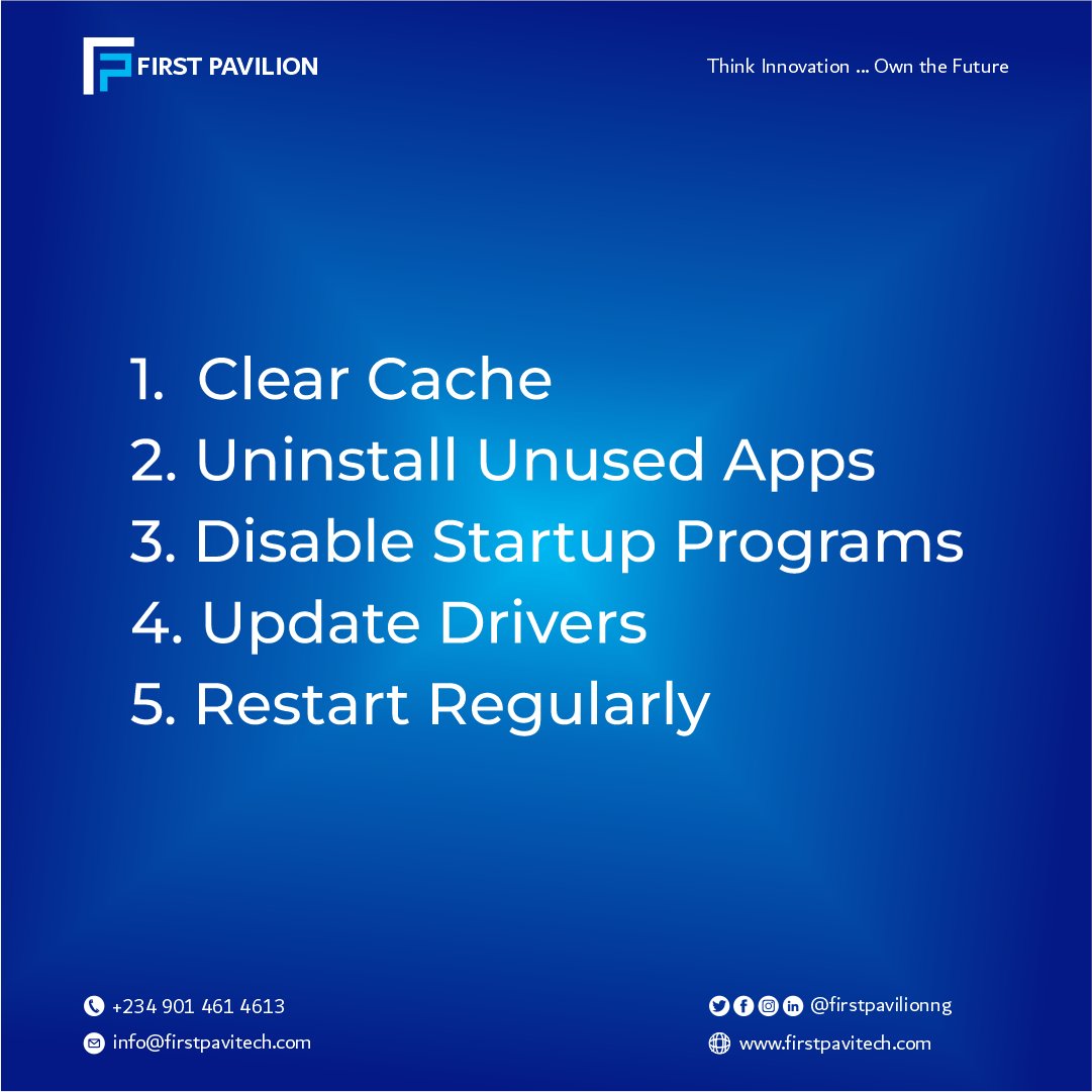 firstpavilionng's tweet image. Speeding up your PC 💻 will significantly improve the overall experience and productivity. So make it a habit of cleaning your PC. #FIRSTPAVILIONTECHNOLOGY #firstpavilion