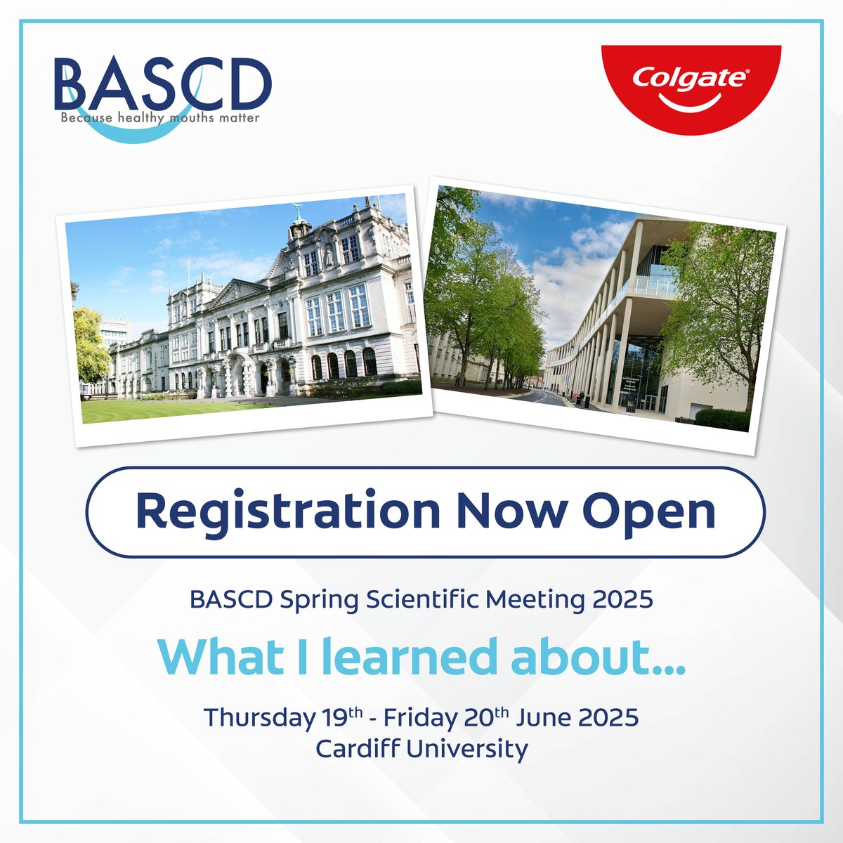 We are delighted to invite you to the BASCD Spring Scientific Meeting 2025. 
Location: Cardiff University 
Date: 19th June –  20th June 2025
Theme: ‘What I learned about…”. 

Please click here for more details and to register for the conference 👉 postly.click/6E2/