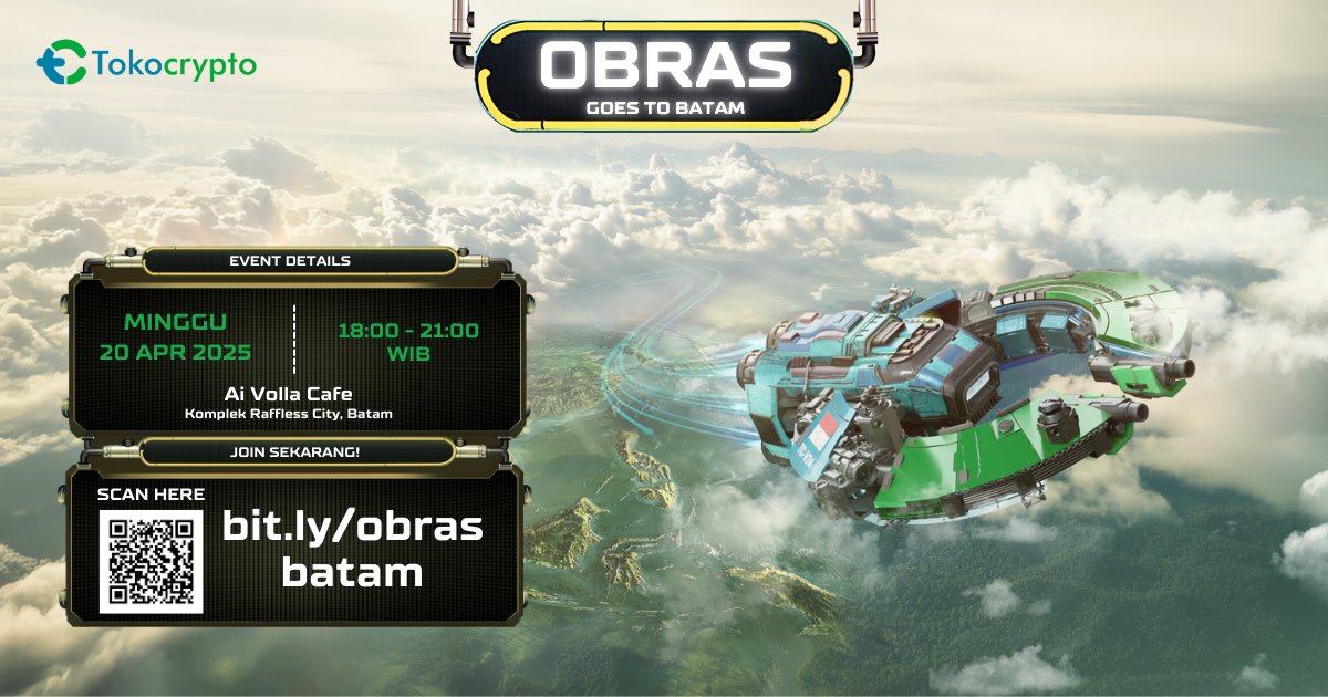 Tokocrypto's tweet image. 🚨 WARGA BATAM WAJIB MERAPAT! 🚨
Tokocrypto bakal hadir langsung di kotamu! 🔥

Event Details
📍 Ai Volla Cafe, Batam | 🗓️ Minggu, 20 April 2025
🎯 Ngobrol santai soal:
•⁠  ⁠Dasar-dasar kripto
•⁠  ⁠Market outlook
•⁠  ⁠Peluang cuan di tengah market global
bisa ngopi &amp;amp;…