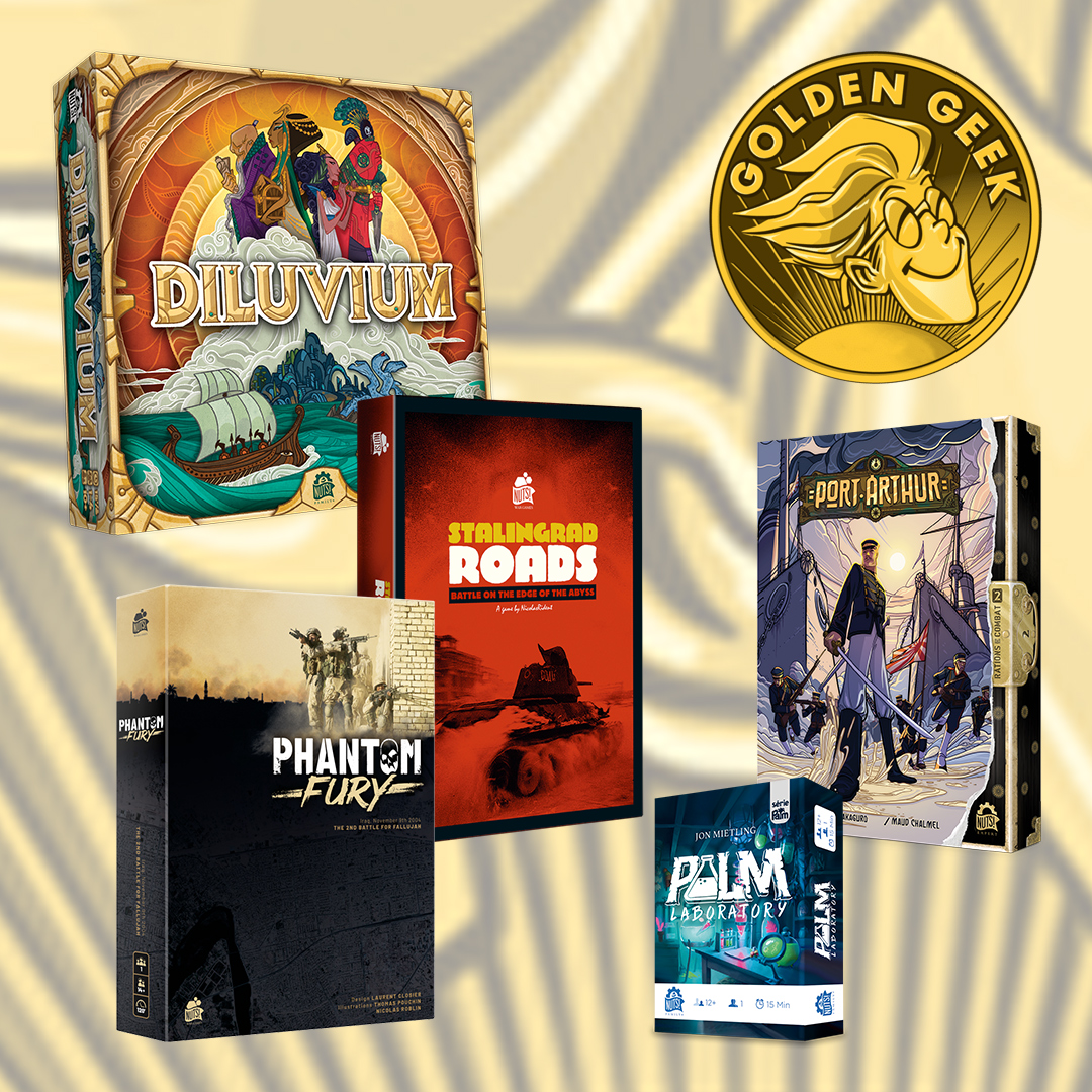 Nutspublishing's tweet photo. #GoldenGeekAwards Nominate your 2024 #GOTY until Sunday!
- #Diluvium : Artwork & Presentation + Solo Game
- #PalmLaboratory : Innovative + Solo Game
- #PhantomFury : Solo Game + Wargame
- #PortArthur : 2-Player Game, Artwork & Presentation + Wargame
- #StalingradRoads : Wargame https://t.co/sFck7y79lD