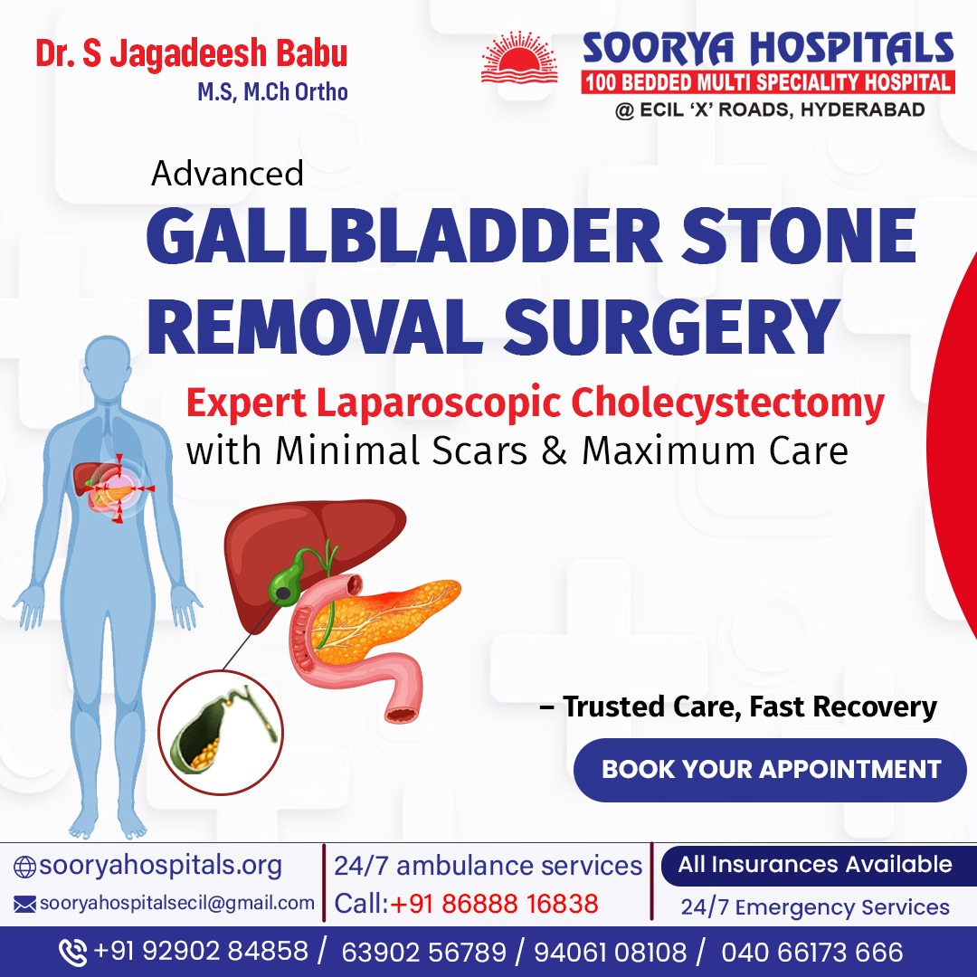 sooryahospitals's tweet photo. Tired of #gallbladderpain or stones? You're not alone — but the solution is closer than you think!
🔹 100-Bedded #MultiSpecialtyHospital
🔹 All Insurances Accepted
📍 Located in #Kushaiguda, #Hyderabad,
📞 +91 92902 84858
🌐 https://t.co/0C2AkRQzP5
#SooryaHospitals https://t.co/U8MhUC2ffH