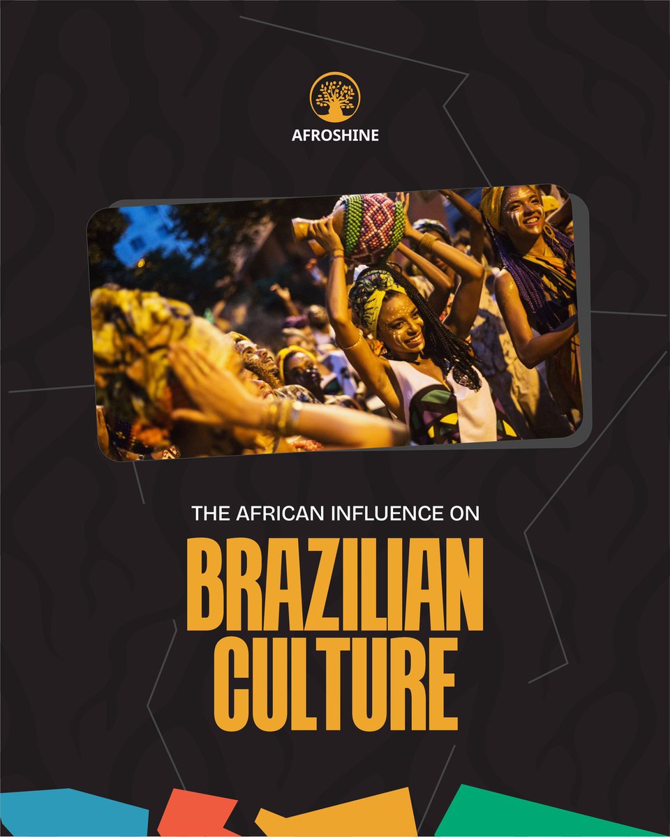 afroshineafrica's tweet photo. African culture deeply shapes Brazil through Samba, Capoeira, Candomblé, cuisine, and language. African rhythms, spirituality, and flavors thrive, enriching Brazil’s identity.

#AfroShine #AfroShineArt #AfricanHeritage #AfroBrazilian #CulturalInfluence https://t.co/ljvanyTZUe