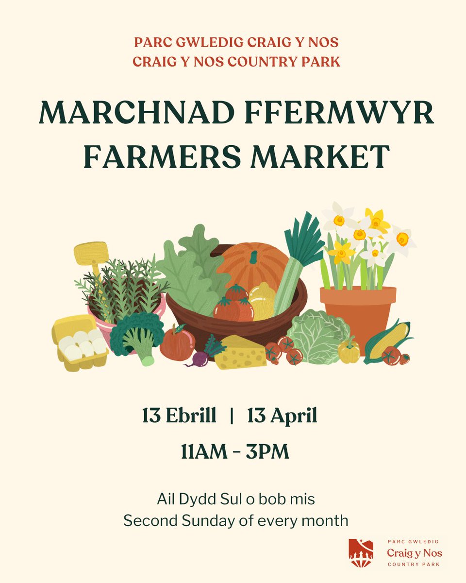 Parc Cenedlaethol Bannau Brycheiniog (@croesobannaub) on Twitter photo Mae Marchnadoedd Ffermwyr Craig-y-nos yn ôl ar y penwythnos yma!
Ymunwch â ni dydd Sul yma ym Mharc Gwledig Craig-y-nos am ddiwrnod gwych yn dathlu gwneuthurwyr a chynhyrchwyr lleol 🍞🥕✨
📅 13 Ebrill 2025
🕚 11AM – 3PM Mae Marchnadoedd Ffermwyr Craig-y-nos yn ôl ar y penwythnos yma!
Ymunwch â ni dydd Sul yma ym Mharc Gwledig Craig-y-nos am ddiwrnod gwych yn dathlu gwneuthurwyr a chynhyrchwyr lleol 🍞🥕✨
📅 13 Ebrill 2025
🕚 11AM – 3PM