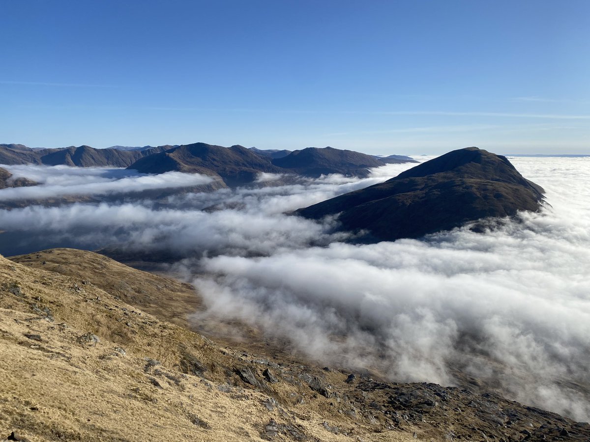 StrachanHazel's tweet photo. Third (and last day) of a #packraft trip to the eastern edge of #Knoydart on Loch Cuaich. Climbed out of the cloud bank on Sgurr an Fhuarain into another world. Cloud lapped against the side through Glen Kingie. Fantastic day!
#Munros #Scotland https://t.co/CpAT9CaCZB