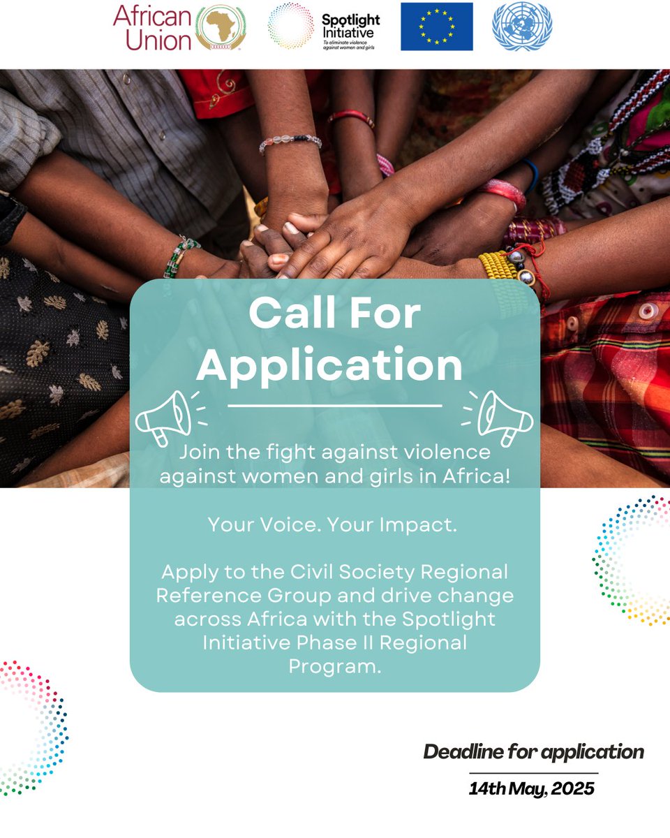 📢Applications are OPEN! 

Join the civil society regional reference group &amp; be a catalyst for change w/ the Spotlight Initiative Africa Regional Programme (SIARP 2).

Don't miss out on this chance to make a difference! Apply now 👉🏽: shorturl.at/BTI5N

Deadline: 14 May 2025
