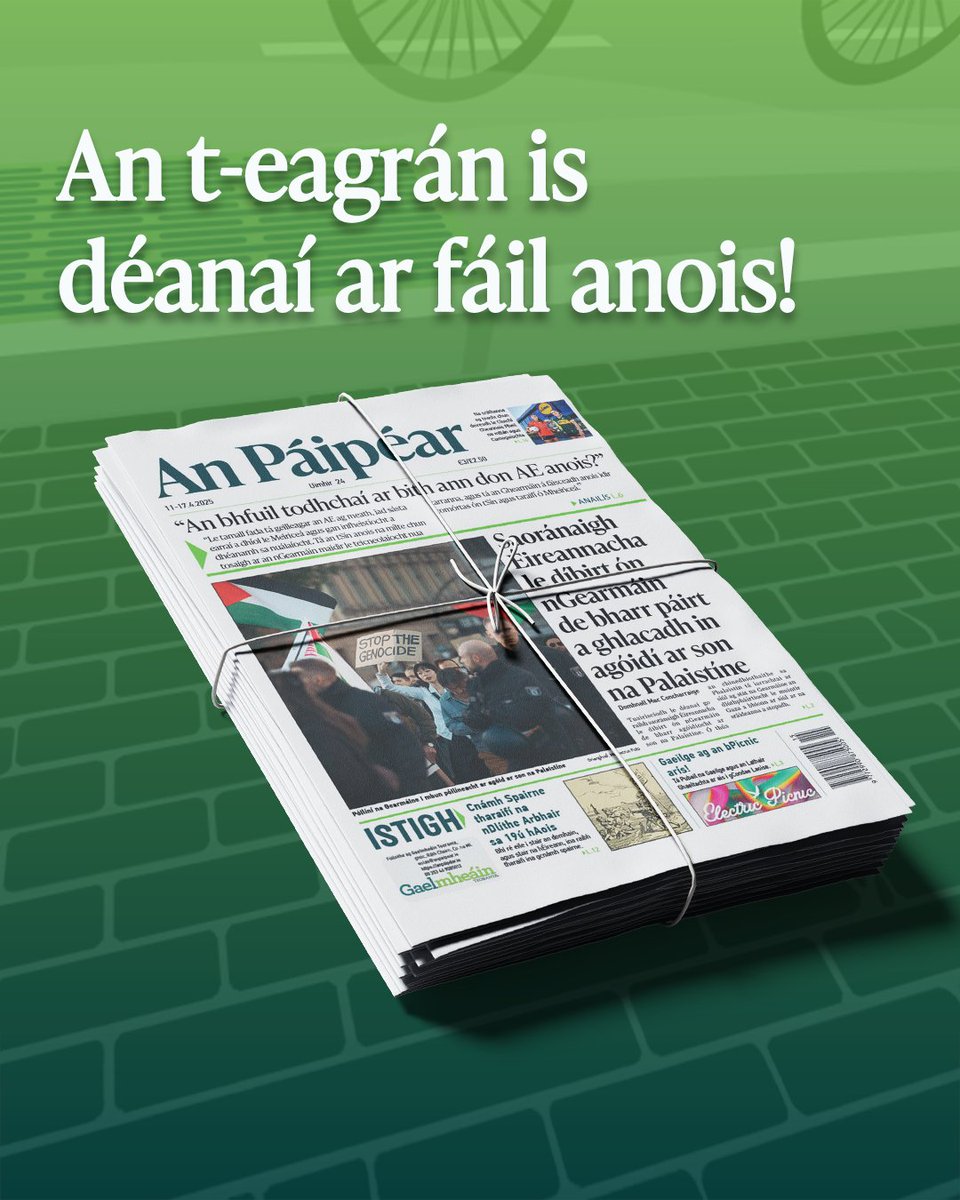 An Páipéar (@anpaipear) on Twitter photo Nach lá iontach é le bheith ag léamh faoin ngrian? ☀️
Pioc suas An Páipéar i do shiopa áitiúil!
<a href="/gaelchultur/">Gaelchultúr</a> <a href="/FoghlaimTG4/">Foghlaim TG4</a> <a href="/peascaeasca/">Éasca Péasca</a>
<a href="/GaelLinn/">Gael Linn</a> #AnPáipéar #Nuacht #Gaeilge Nach lá iontach é le bheith ag léamh faoin ngrian? ☀️
Pioc suas An Páipéar i do shiopa áitiúil!
<a href="/gaelchultur/">Gaelchultúr</a> <a href="/FoghlaimTG4/">Foghlaim TG4</a> <a href="/peascaeasca/">Éasca Péasca</a>
<a href="/GaelLinn/">Gael Linn</a> #AnPáipéar #Nuacht #Gaeilge