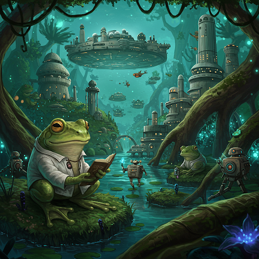 On a verdant world, frogs evolved into the Keronians, a tech-savvy, nature-harmonious race. 🐸 Their cities glow with bio-luminescence, their minds seek cosmic contact. What secrets do they hold?

#Solana  #froggena  #AlienCivilization $FWOG