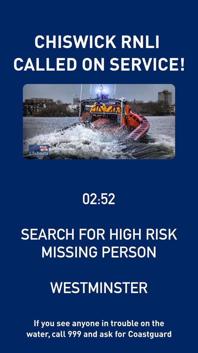 Chiswick Lifeboat launched on service!

(Click picture for details - #Westminster)

#SAR 
#Lifeboat 
#London 
#RNLI 
<a href="/RNLI/">RNLI</a> 
#Rescue 
#savinglivesatsea