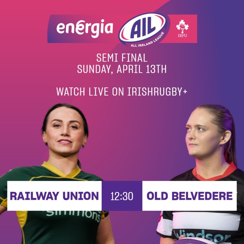 IrishRugby's tweet photo. Semi-Final Time in the #EnergiaAIL Women's Division as the Top 4 battle it out for a place in the final.

@RFCRailwayUnion v @OldBelvedereRFC 

@ULBohsWomen v @RockWomensRugby 

Both matches are live on irishrugby+ on Sunday.