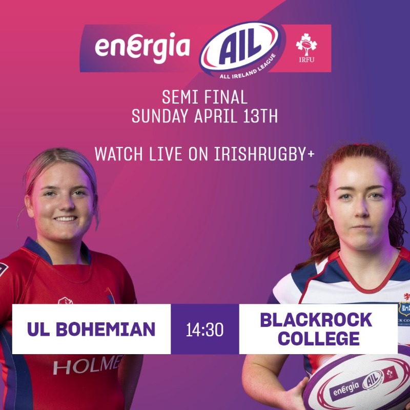 IrishRugby's tweet photo. Semi-Final Time in the #EnergiaAIL Women's Division as the Top 4 battle it out for a place in the final.

@RFCRailwayUnion v @OldBelvedereRFC 

@ULBohsWomen v @RockWomensRugby 

Both matches are live on irishrugby+ on Sunday.