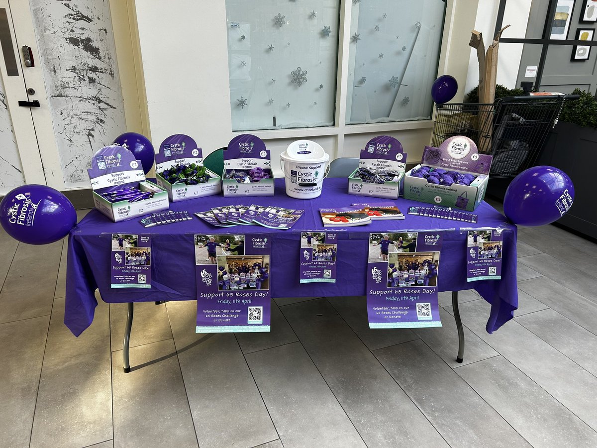 #65Roses <a href="/cf_ireland/">CF Ireland</a> <a href="/dunnesstores/">Dunnes Stores</a> All set up in Dunnes Stores Ennis. Many thanks to the managers &amp; staff here in Dunnes Stores. Monies raised locally will be spent locally. Looking forward to a great day 🌞💜💜