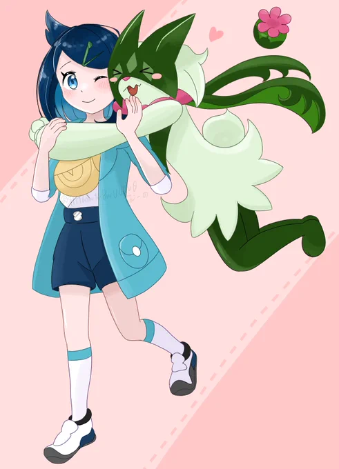 この前投稿したリコちゃんとマスカーニャの全身バージョン #リコ #マスカーニャ #アニポケ #pokemon #ポケモンファンアート #pokemonfanart